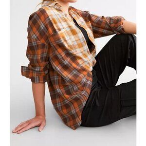 BKE Mixed Flannel Boyfriend Shirt Plaid Long Sleeve Button Front Women's XL